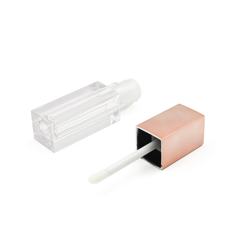 Makeup double wall plastic packaging, 6ml square clear lipgloss empty tube container, China factory price wholesale