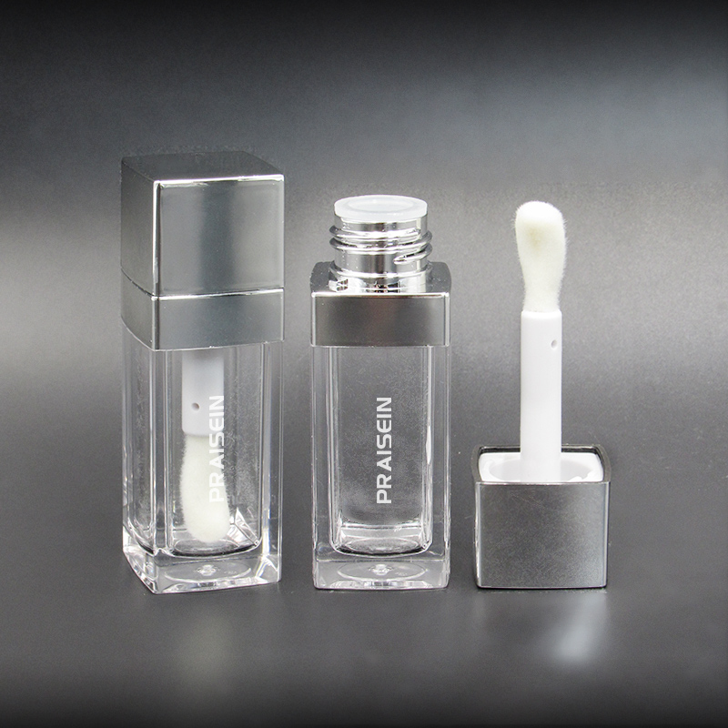 10ml empty silver lip gloss tube with label square cosmetic lip gloss bottle custom packaging