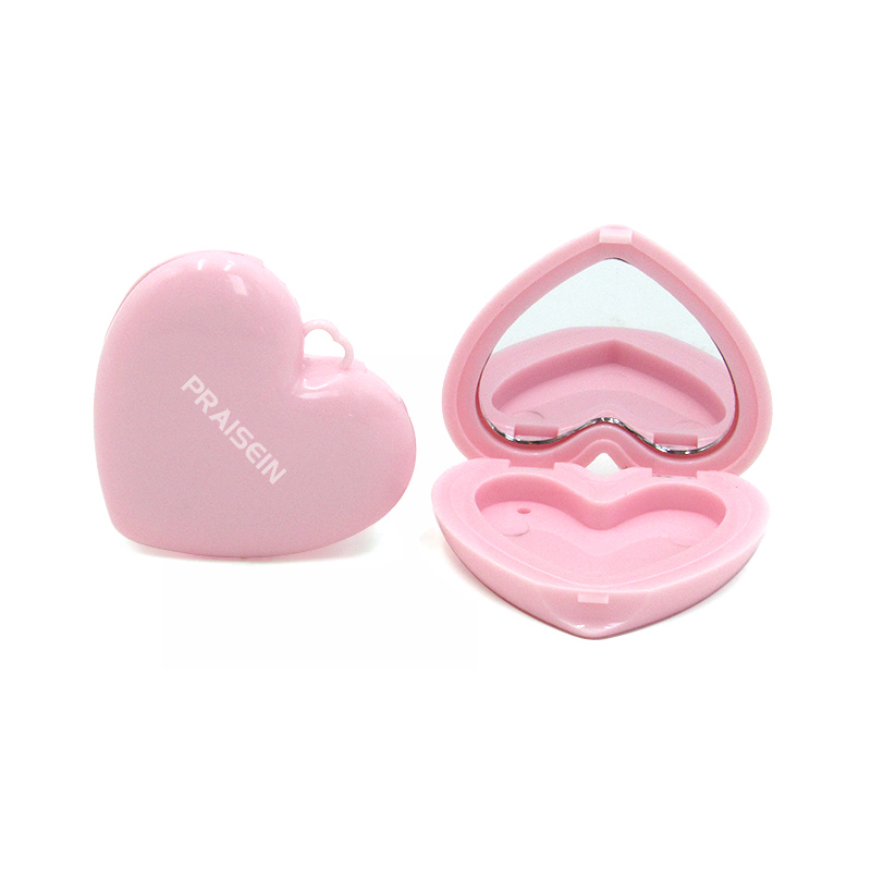 Customizable Heart-Shaped Pink Cosmetic Powder Compact Case With Keychain Private Label Blush Containers