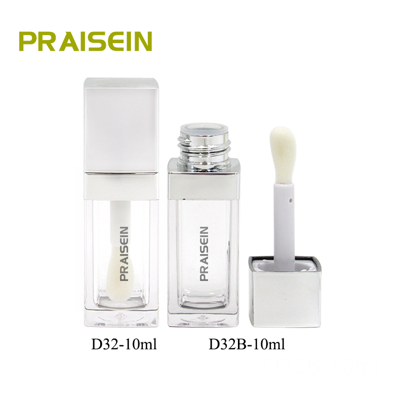 10ml empty silver lip gloss tube with label square cosmetic lip gloss bottle custom packaging