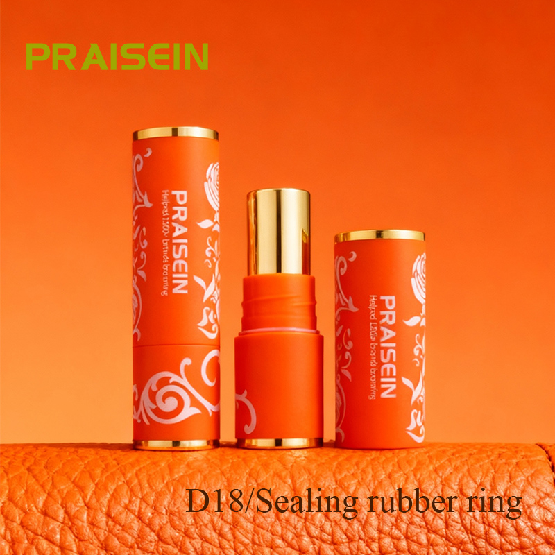 Gold round cosmetics lipstick tube plastic packaging custom supplied empty lipstick container with rotating lid