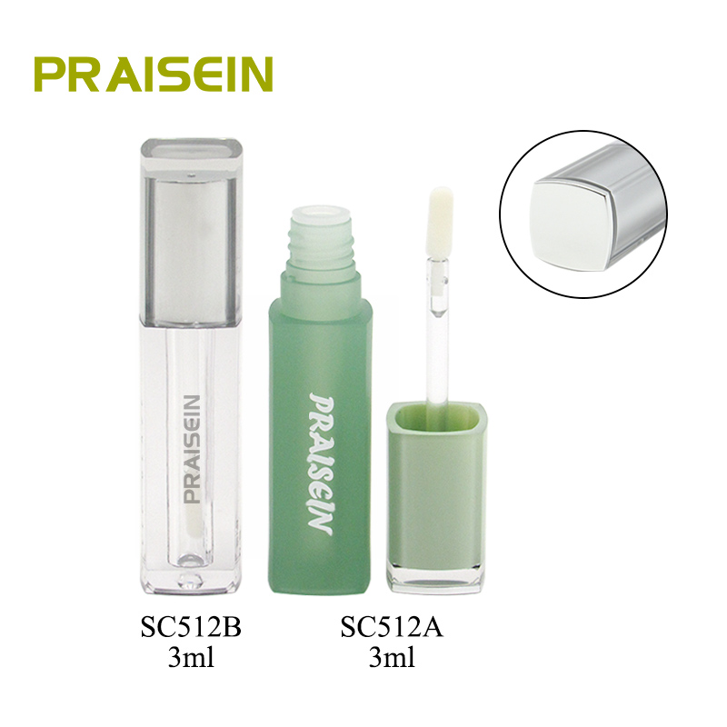 3ml square thick wall liquid lipstick container frosted green lip gloss tube packaging