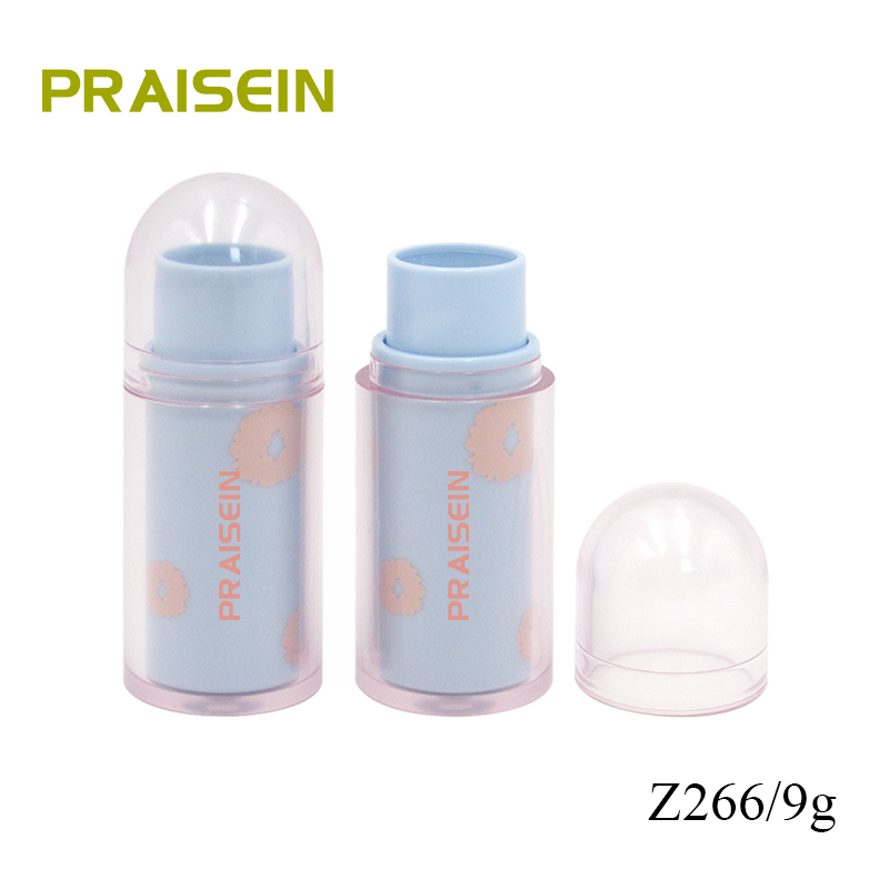 Empty blue plastic blush stick tube custom printed pattern round cosmetic concealer foundation stick packaging
