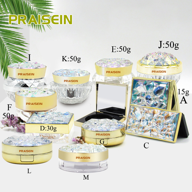 Private label luxury cream jar container golden plastic square air cushion powder compact case