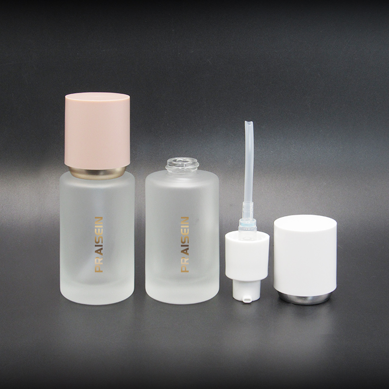 30ml custom new round frosted glass lotion bottle with lid empty essence bottle skin care packaging