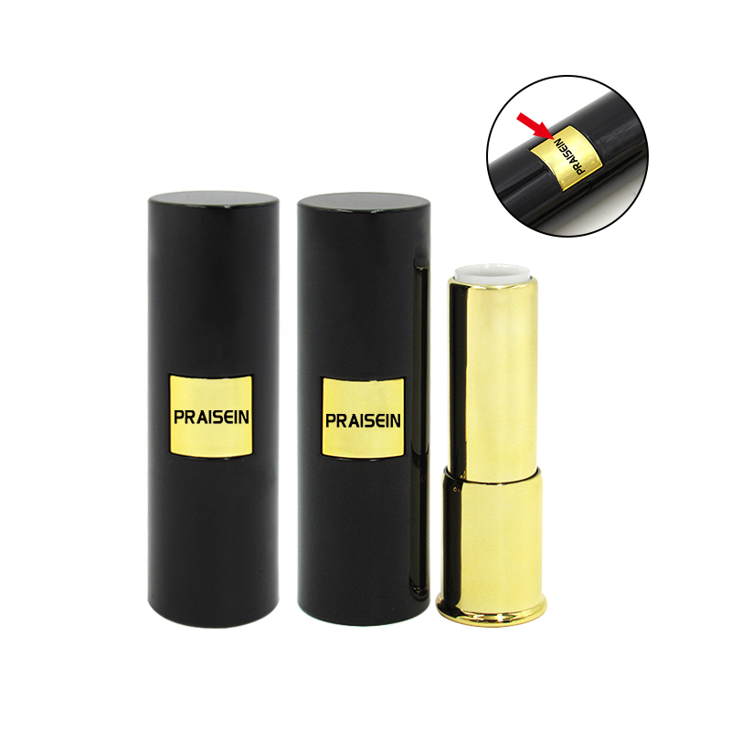 PRAISEIN brand custom round makeup lipstick container spring press type empty black lipstick tube
