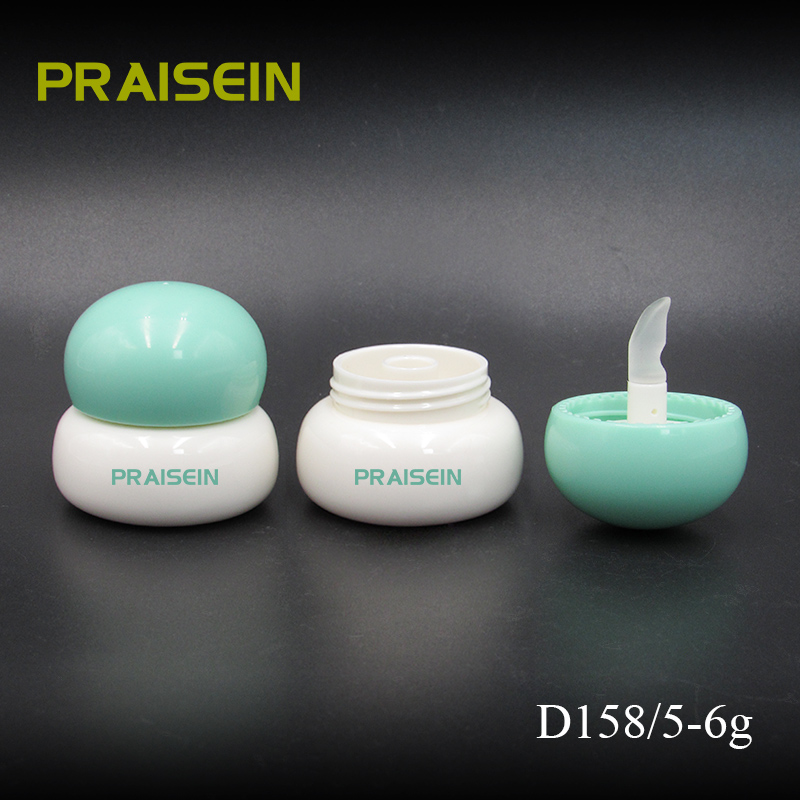 5-6g New round plastic lip film jar empty white lip gloss container with silicone brush