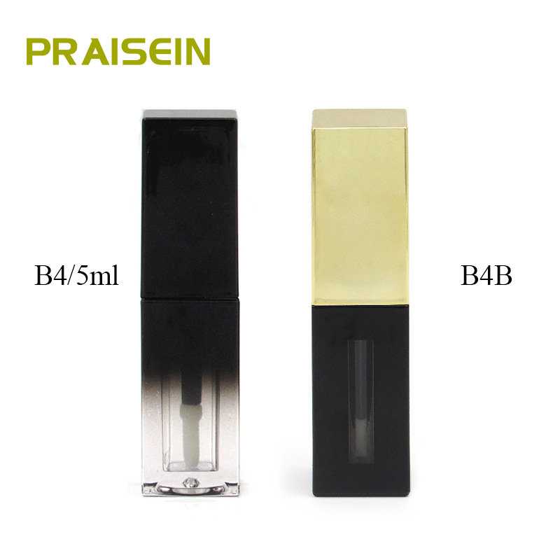 Custom design plastic black thick wall square empty makeup lip gloss tube container packaging