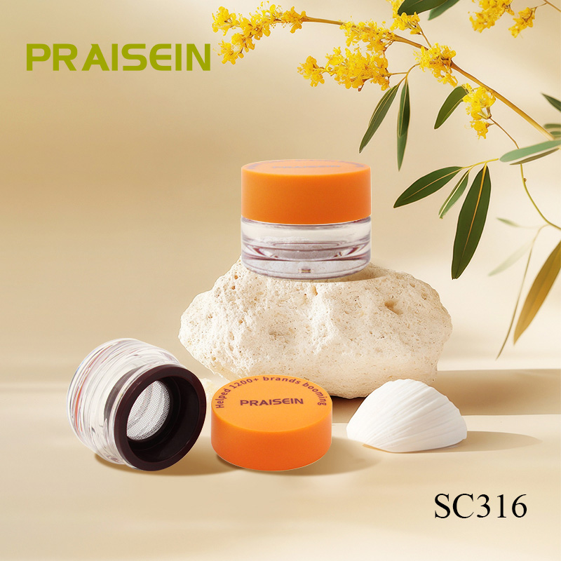 High quality small plastic loose powder packaging container wholesale round empty transparent cosmetics blush powder case