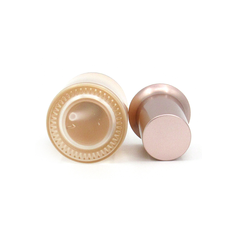 Good quality 30ml round glass liquid foundation container, empty cosmetics lotion bottle with rose gold pump, printed logo