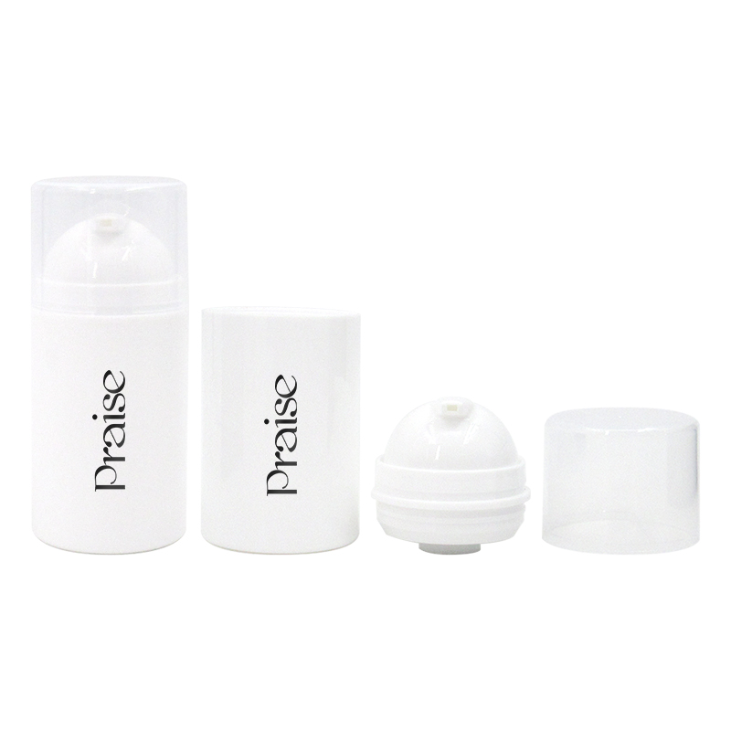 Simple round cosmetic bottle with vacuum pump white PP plastic empty lotion bottle essence cream container packaging for sale