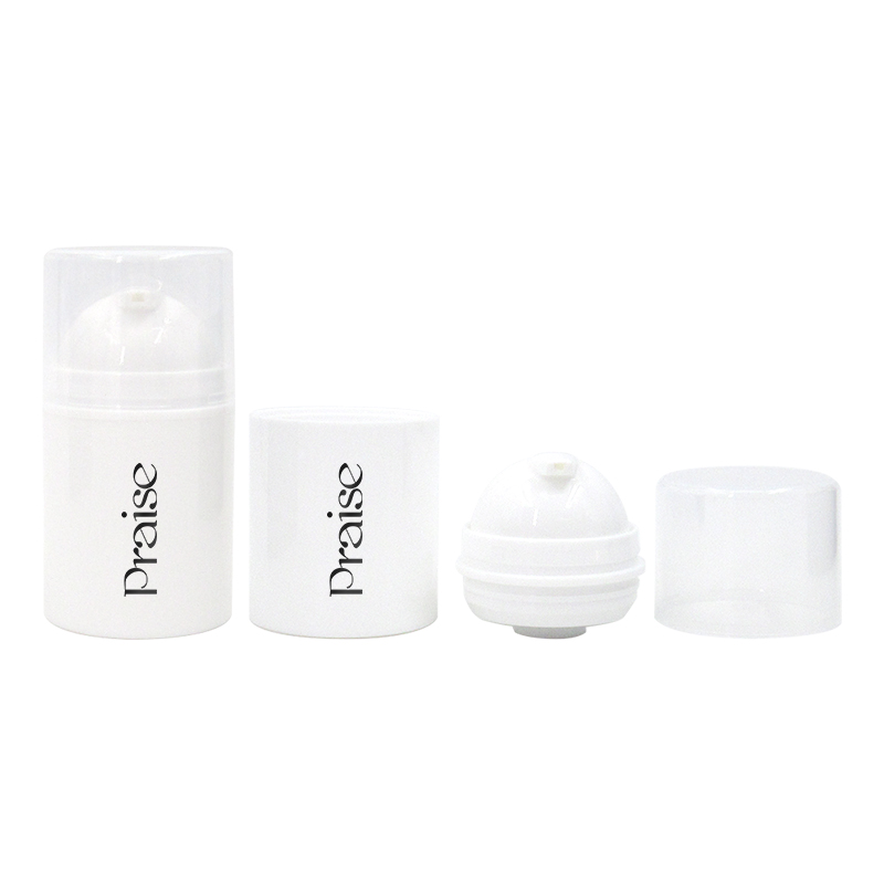 Simple round cosmetic bottle with vacuum pump white PP plastic empty lotion bottle essence cream container packaging for sale