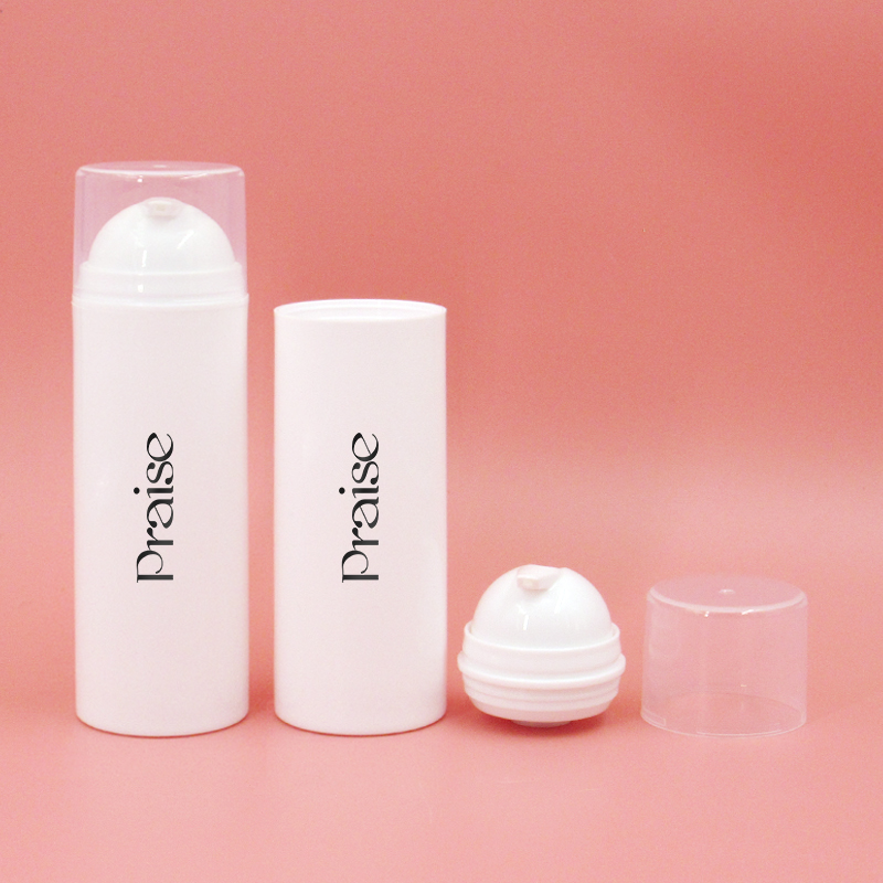 Simple round cosmetic bottle with vacuum pump white PP plastic empty lotion bottle essence cream container packaging for sale