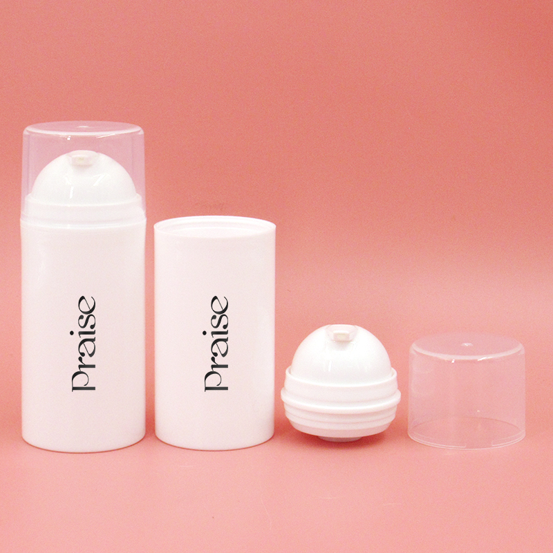 Simple round cosmetic bottle with vacuum pump white PP plastic empty lotion bottle essence cream container packaging for sale