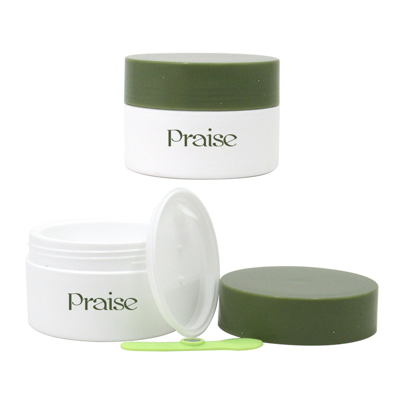 Skin care jars packaging custom label 100g 150g round PP plastic wide mouth cream container with magnetic adsorption scoop