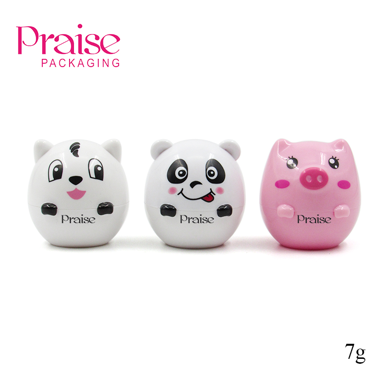 Biodegradable 7g lovely cosmetics lip balm ball container cartoon plastic lipstick packaging free sample