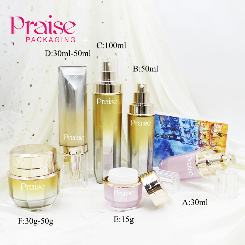 Custom cosmetic liquid storage container, newly designed acrylic cream empty jar and lotion set bottle with pump free samples