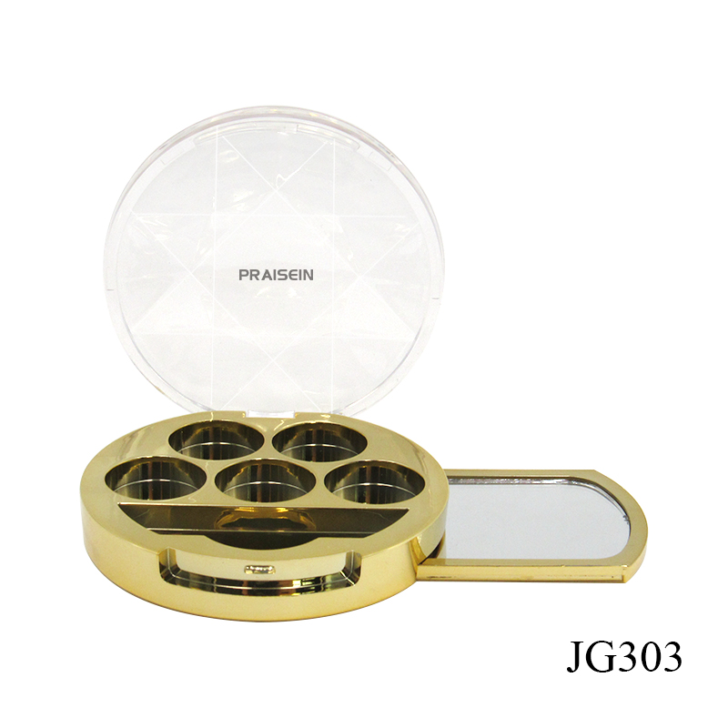 Round gold eyeshadow box with mirror 5 color eyeshadow packaging cosmetics case wholesale