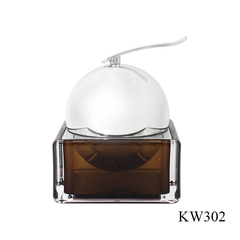 Double wall plastic cosmetic container custom spraying square acrylic cream jars capacity 50g, with magnetic adsorption spoon