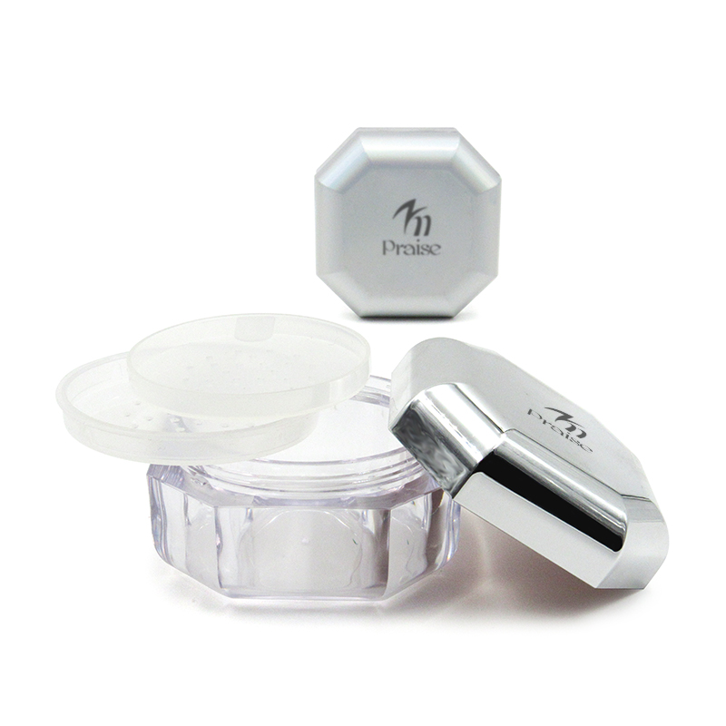 7.8g 30g Silver octagonal loose powder jar empty plastic four-color cosmetics clear loose powder container with sifter