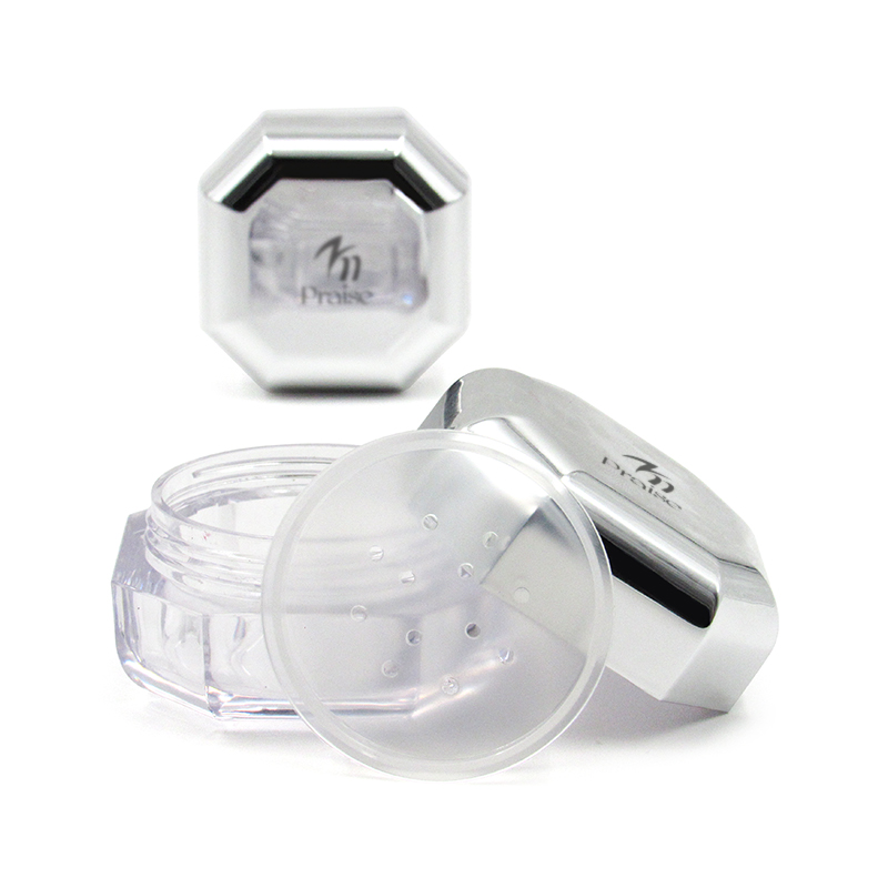 7.8g 30g Silver octagonal loose powder jar empty plastic four-color cosmetics clear loose powder container with sifter