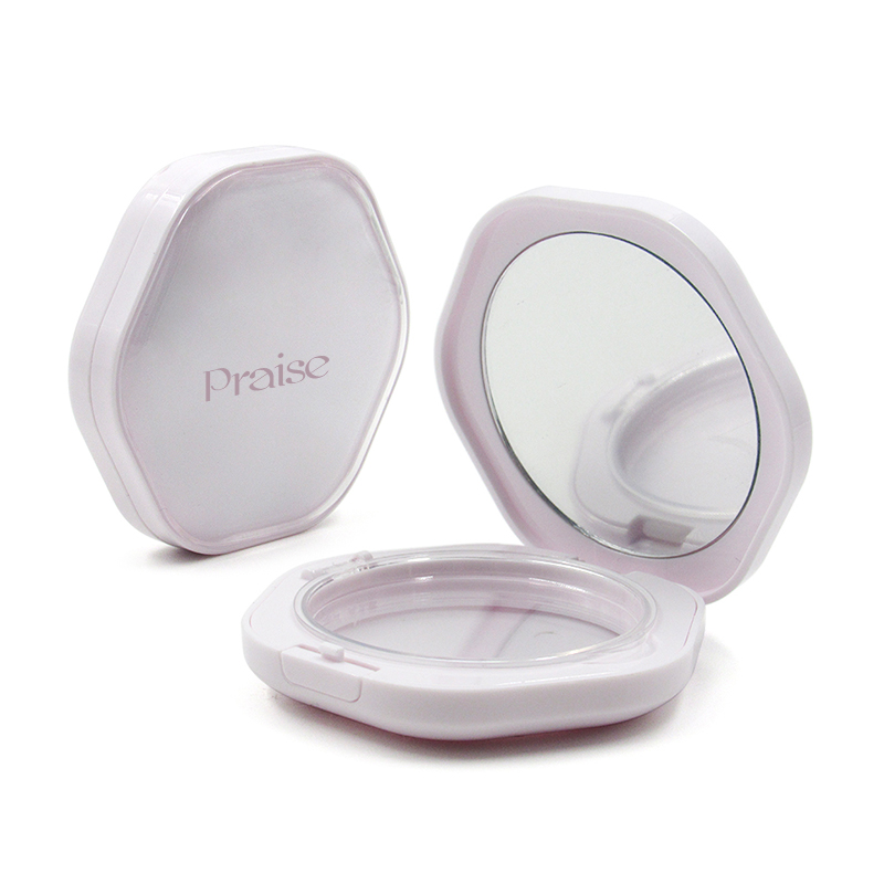 Factory direct makeup plastic packaging, Fashion hexagon-shaped cosmetic empty high-gloss powder compact case with mirror