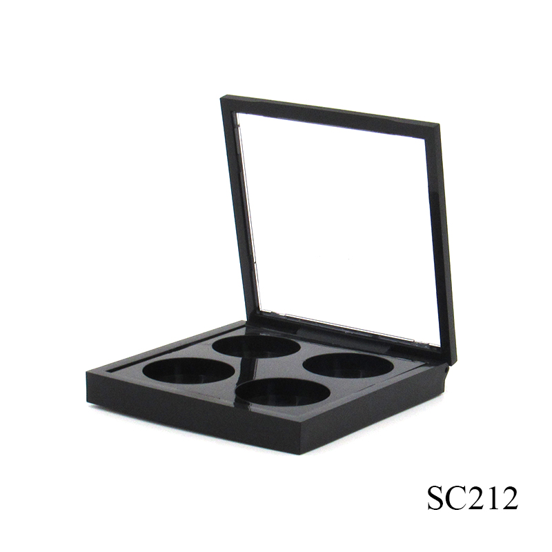 Black plastic eye shadow palette sold empty square 4 color magnetic buckle eye shadow case cosmetic packaging manufacturers