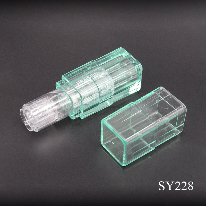 Custom logo 3.8g clear square refillable lipstick tube cosmetic packaging container green lip balm tube wholesale