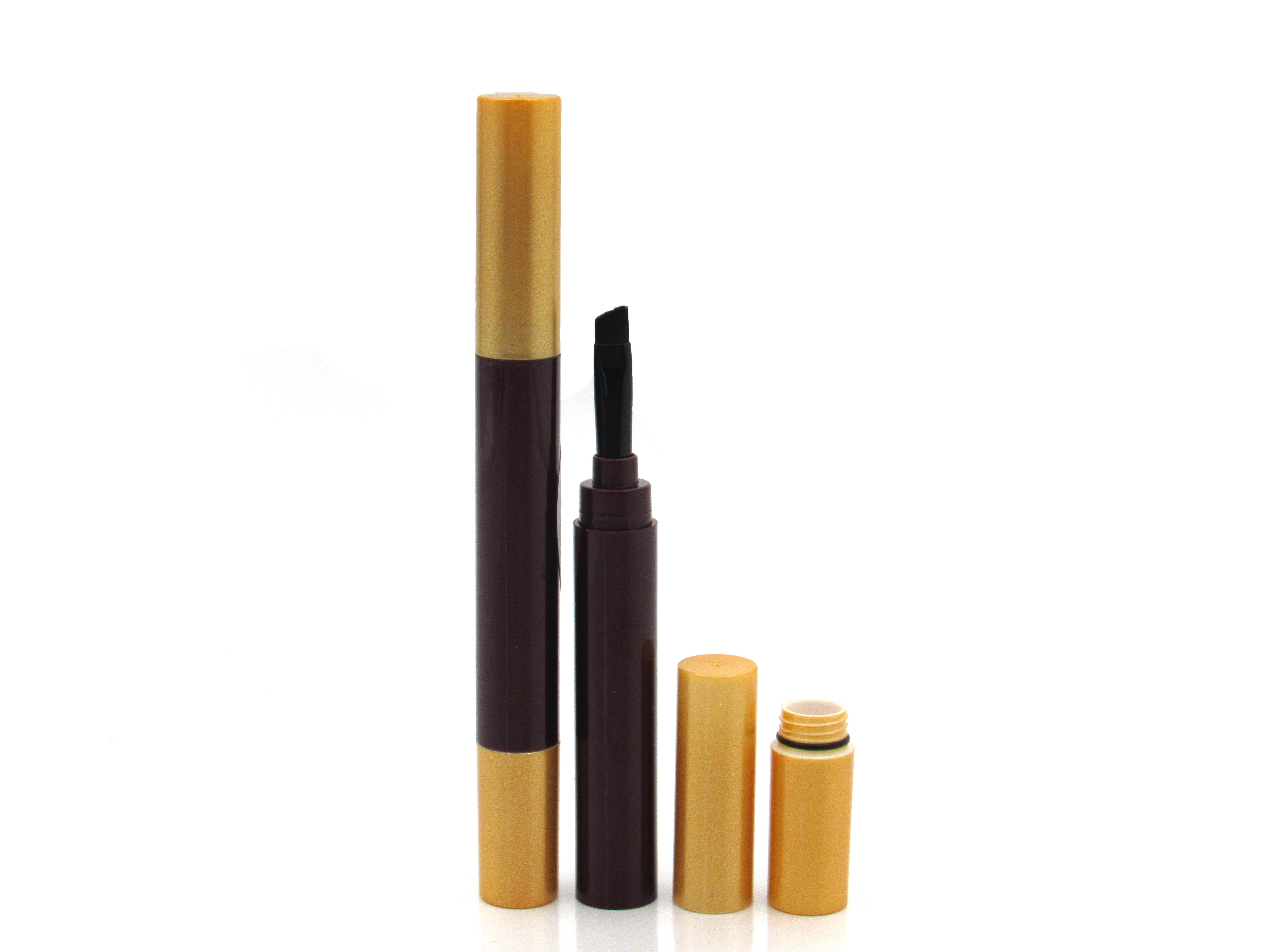 Makeup packaging custom processing empty round brow dye tube, plastic empty eyebrow cream tube with brush