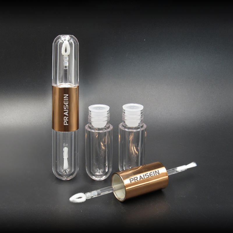 Empty lip gloss tube packaging clear injection plastic tube 4ml*2 5ml*2 double head cosmetic lip gloss container