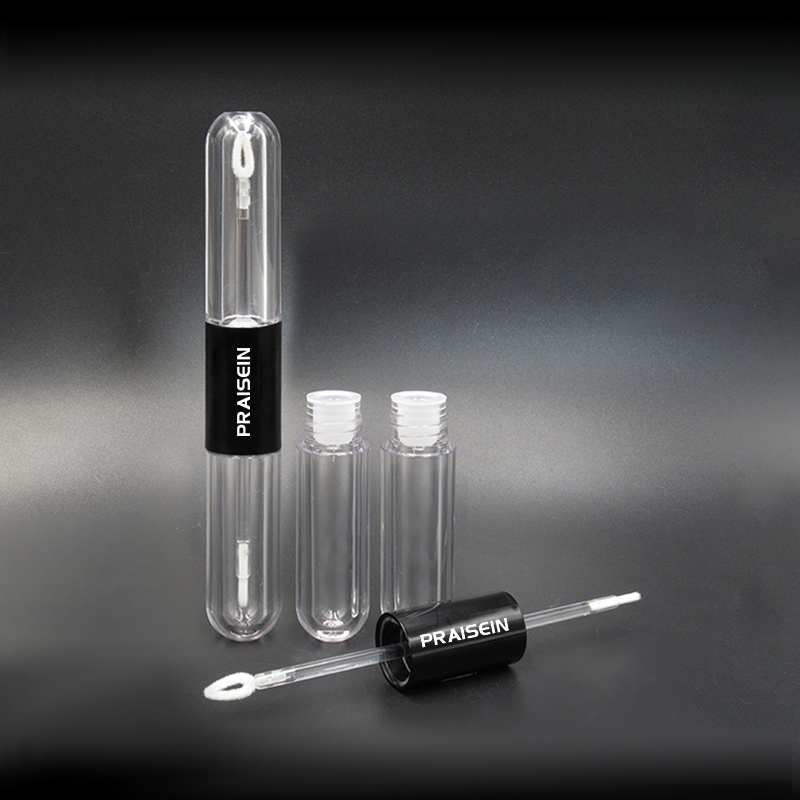 Empty lip gloss tube packaging clear injection plastic tube 4ml*2 5ml*2 double head cosmetic lip gloss container