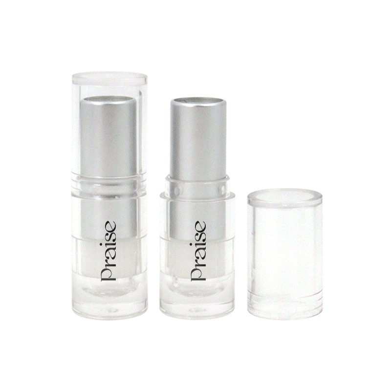 Production wholesale transparent frosted lipstick containers round empty plastic lipstick tube packaging