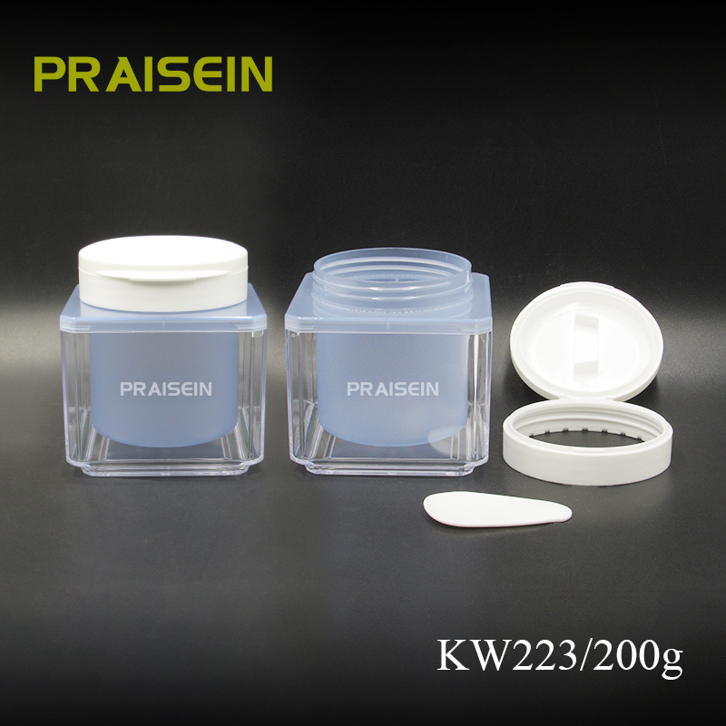 200g square Cosmetic Facial Scrub Jar Empty Plastic Flip Top Cream Bottles with Spoon