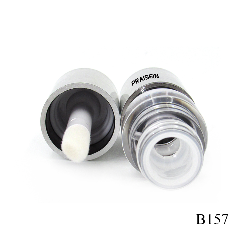 5ml innovative round plastic lip gloss tube with big brush big wand empty silver lip gloss packaging tube