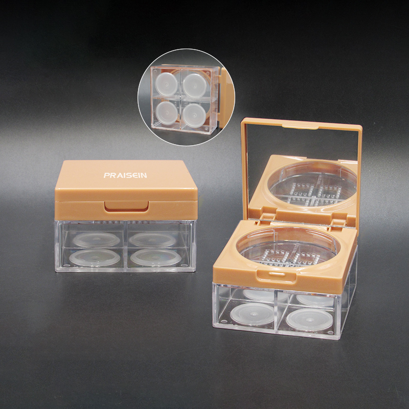 Square Flip Top Loose Powder Case 4-Color Plastic Makeup Loose Powder Case with Mirror