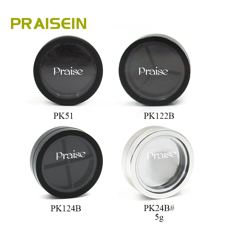 Manufacturer customizes plastic cosmetic cases, small portable black round 4-color eye shadow containers with spiral lids