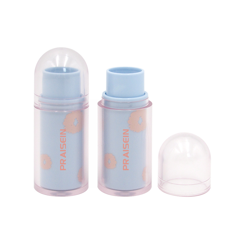 Empty blue plastic blush stick tube custom printed pattern round cosmetic concealer foundation stick packaging