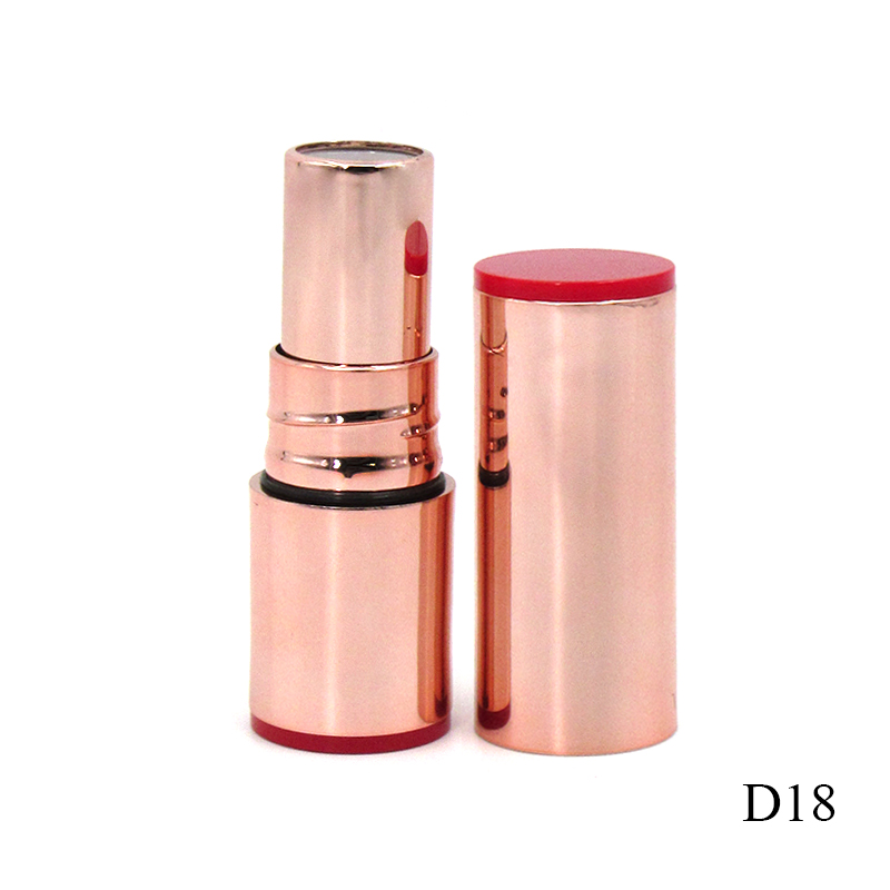 Gold round cosmetics lipstick tube plastic packaging custom supplied empty lipstick container with rotating lid
