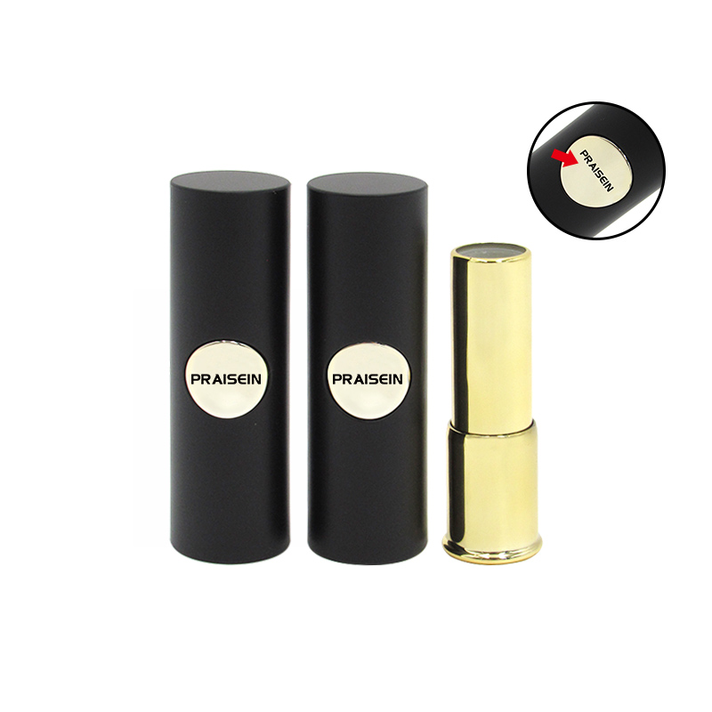 PRAISEIN brand custom round makeup lipstick container spring press type empty black lipstick tube