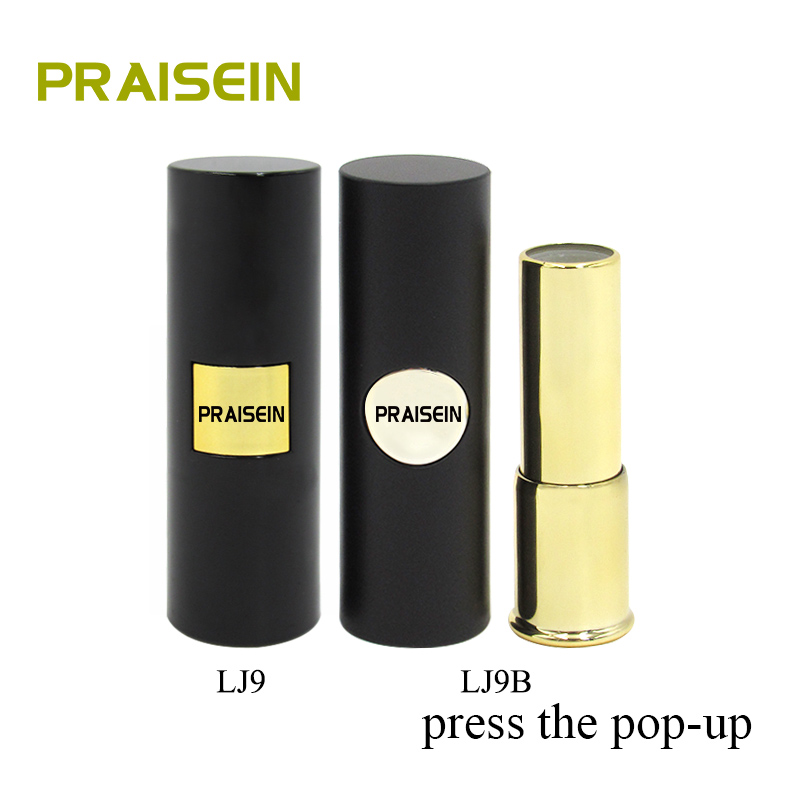 PRAISEIN brand custom round makeup lipstick container spring press type empty black lipstick tube